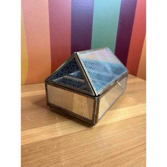 Vintage brass and glass mirrored jewellery box catch all - Picture 3 of 6